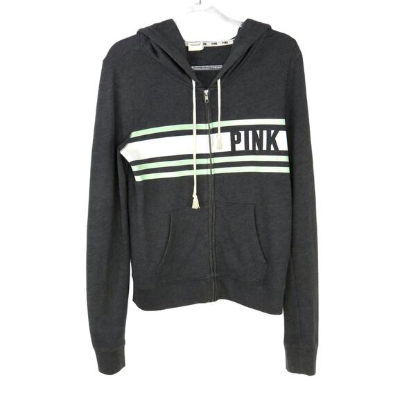 VS PINK Gray Pullover Hoodie Sweatshirt Mint Green Graphic Detail Medium - Picture 7 of 7